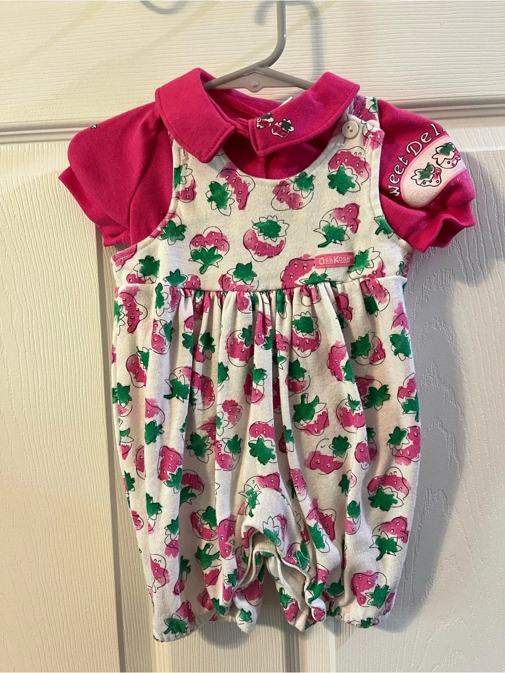 Vintage OshKosh B'gosh Strawberry Bubble Romper & Polo Shirt Set
